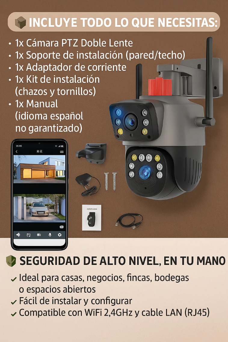 CAMARA DE SEGURIDAD PTZ CON DOBLE CAMARA E INTELIGENCIA ARTIFICIAL