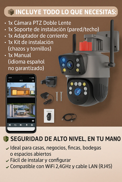 CAMARA DE SEGURIDAD PTZ CON DOBLE CAMARA E INTELIGENCIA ARTIFICIAL
